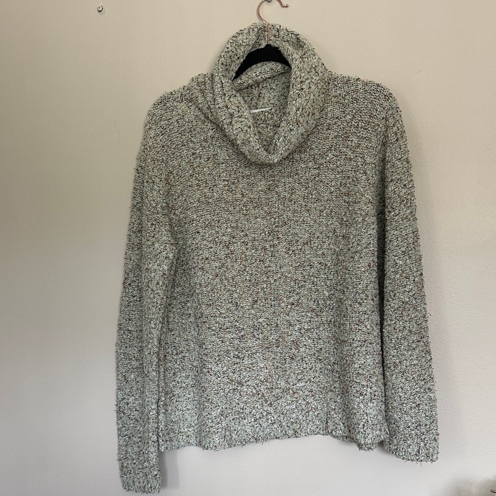 Coldwater Creek Speckled Cowl Neck Sweater - Cream and Gray